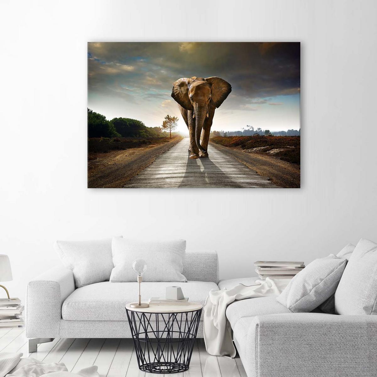 WANDBILD Wandernder Elefant 100x70cm - Braun, Textil (100/70cm) - Feeby