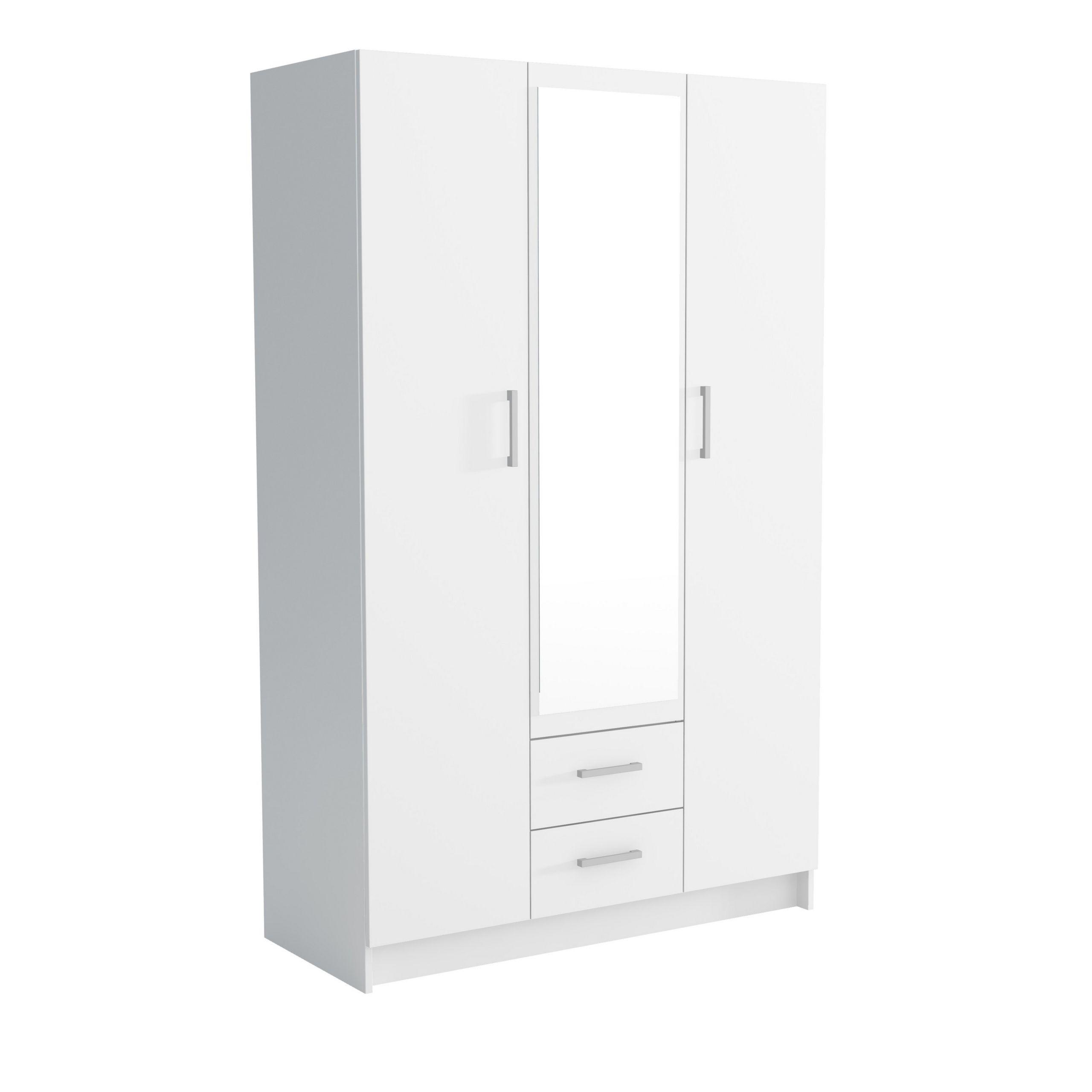 DREHTÜRENSCHRANK PINELLO 120/195/55cm 2-türig mit Spiegel Weiß - Weiß, Holzwerkstoff (120/195/55cm) - MASSENO