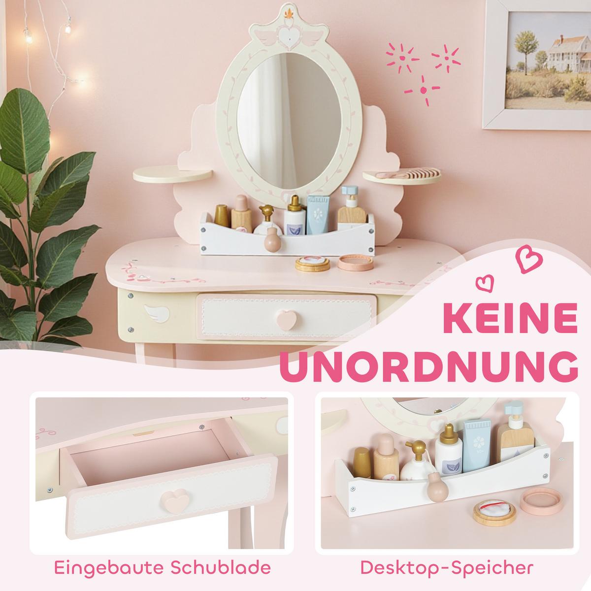 SCHMINKTISCH-KINDER 9er Set MDF Holz Rosa - Rosa, Holz/Holzwerkstoff (29.6/89.8/59.8cm) - AIYAPLAY