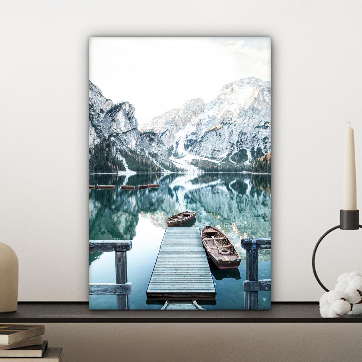 LEINWANDBILD Natur - Berge - Schnee - Wald - Boot Deko Wohnzimmer 20x30 cm - Hellgrün, Textil (20/30cm) - MuchoWow