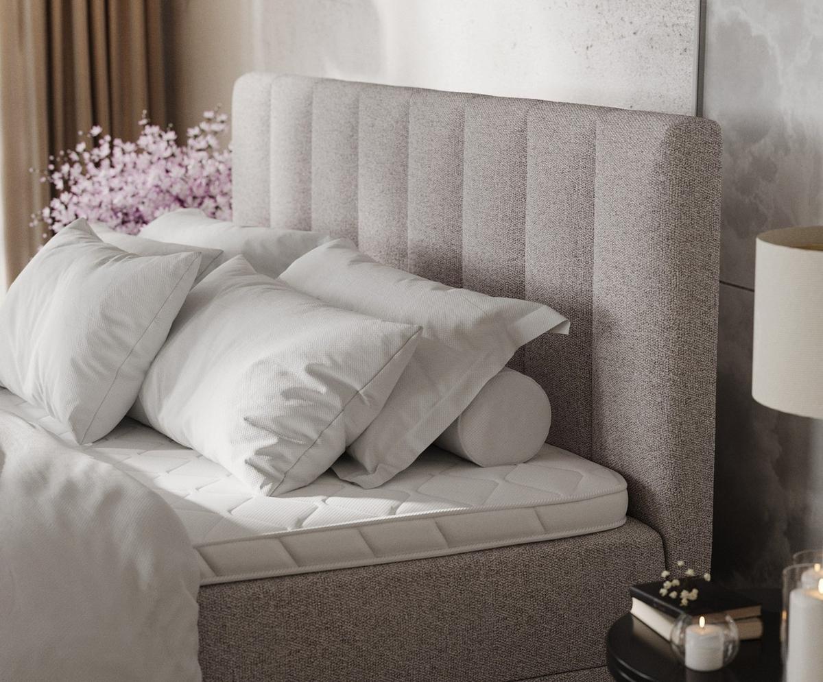 BOXBETT Lusso 160/200 cm Beige im Riva Stoff - Beige/Schwarz, Holz/Holzwerkstoff (160/200cm) - AltaBeds
