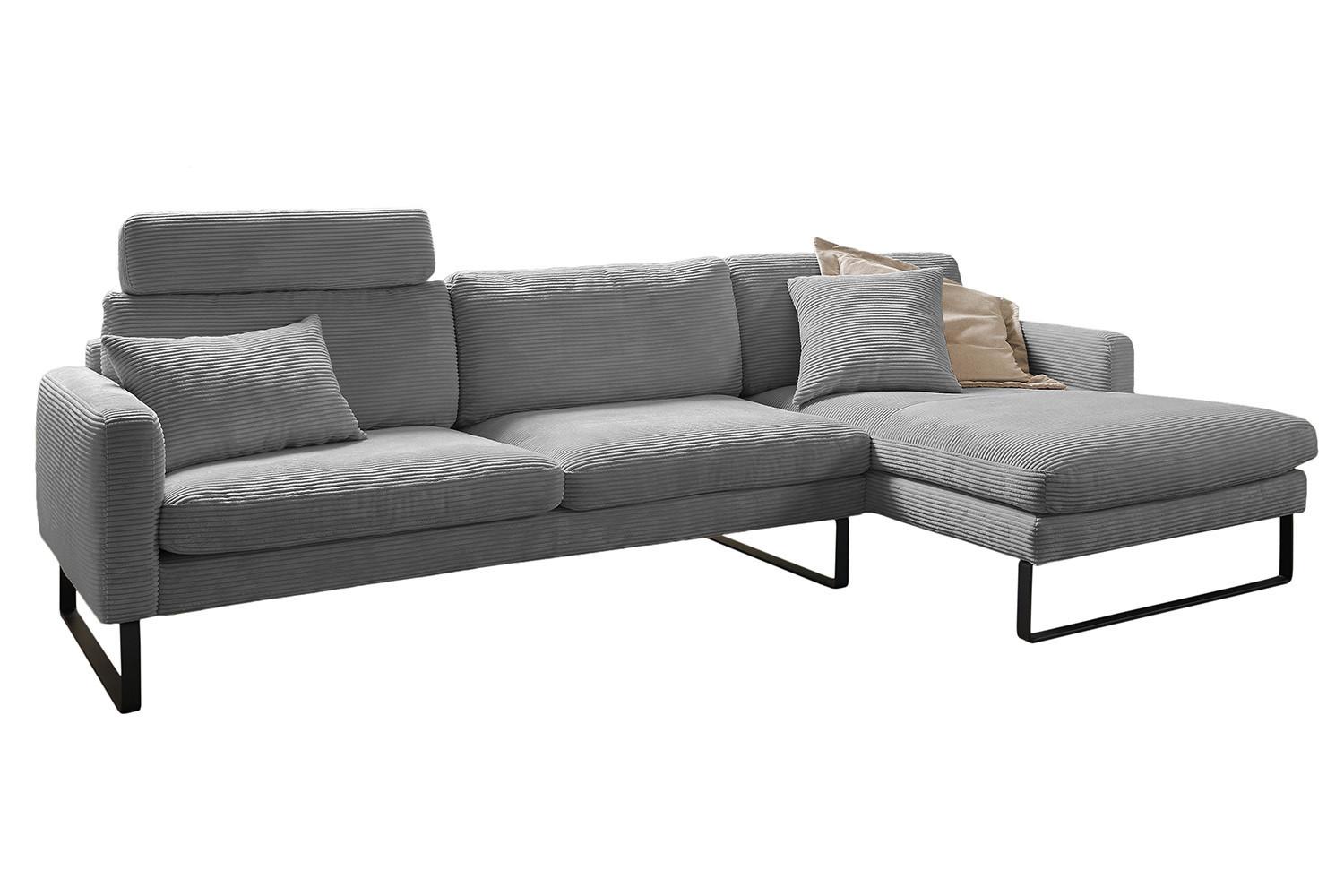 ECKSOFA RICARDA Grau Cord - Schwarz/Grau, Textil/Metall (298/154cm) - KAWOLA