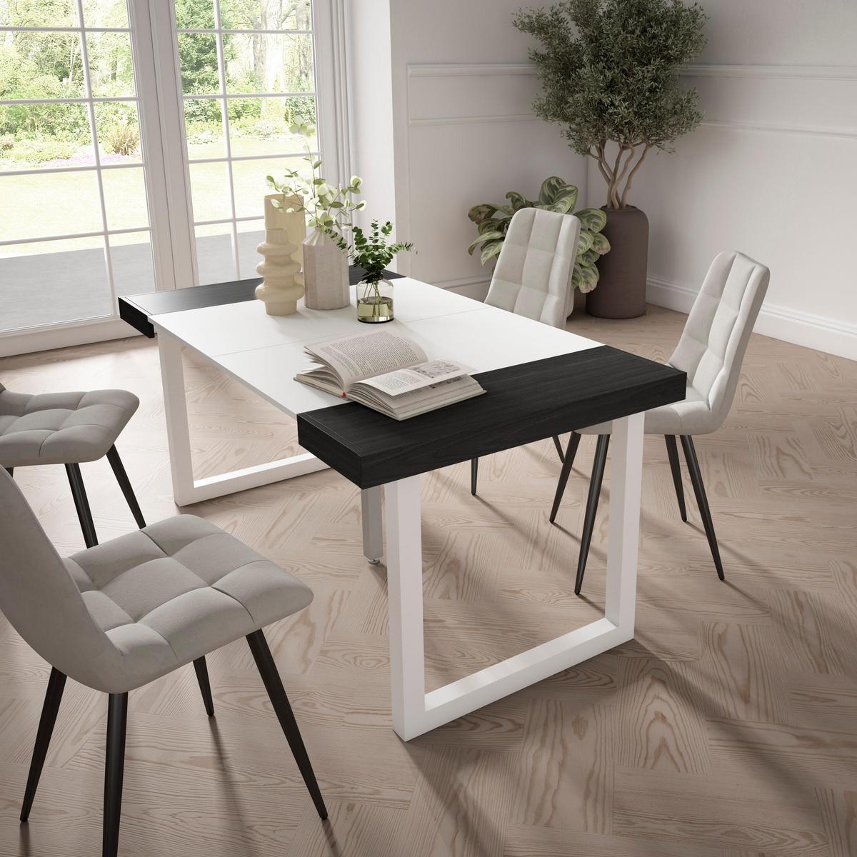 KONSOLENTISCH ausziehbar 58 bis 160cm, für 8 Gäste, weiß schwarz, 90/58/73cm - Schwarz/Weiß, Holzwerkstoff (90/160/73cm) - Skraut Home