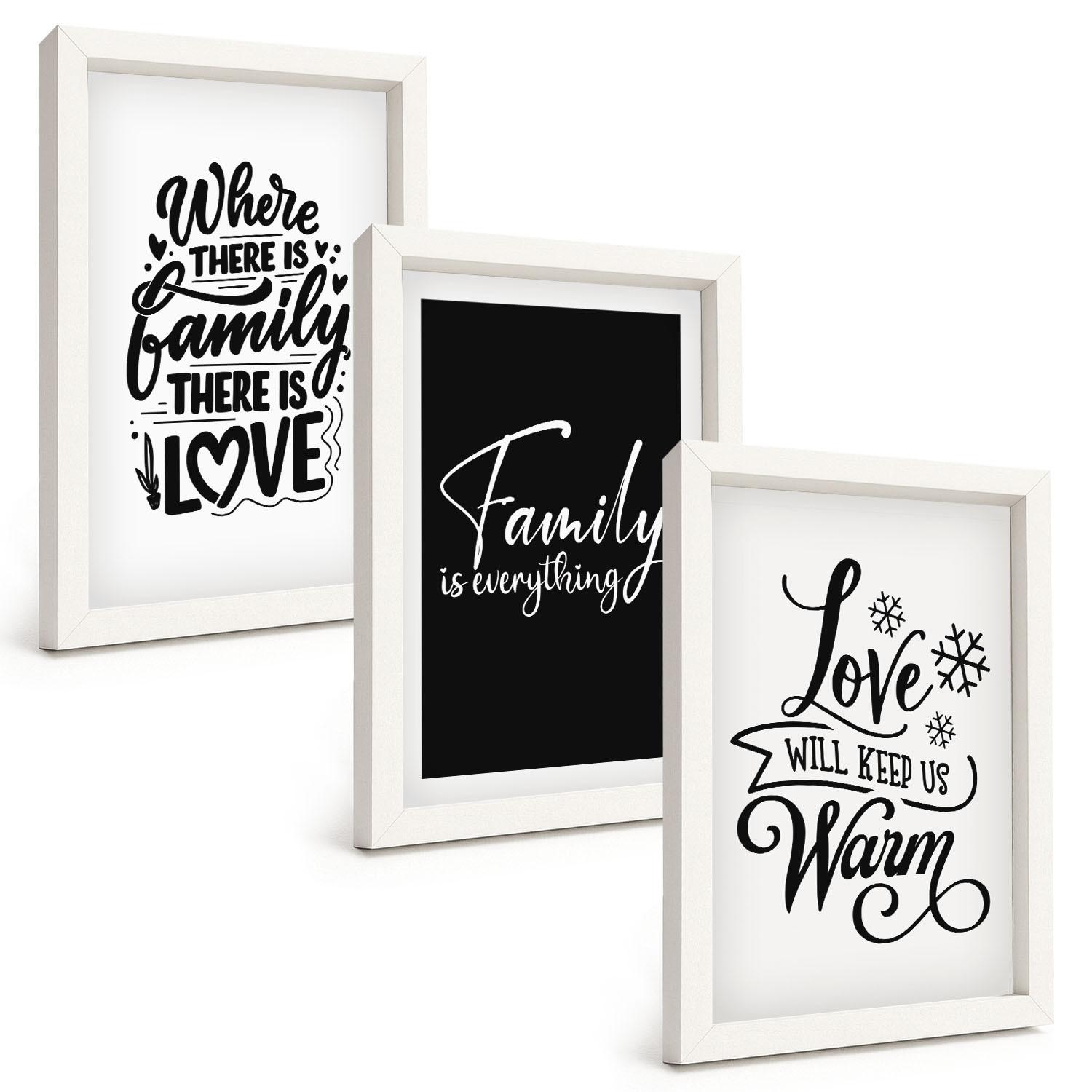 BILDER SET 3er Set - 20x30 cm Weißer Rahmen - Familie, Liebe, Wärme, Zuhause - Weiß, Kunststoff (20/30cm) - TULUP
