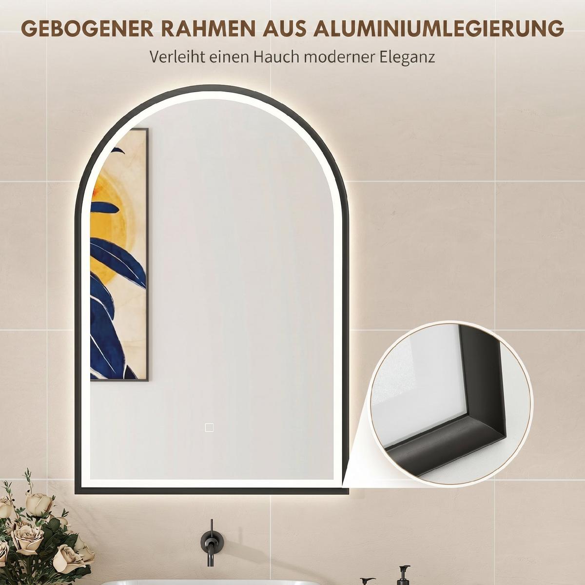 BADSPIEGEL Aluminiumlegierung gehärtetes Glas Schwarz - Schwarz, Glas (4/90/60cm) - HOMCOM