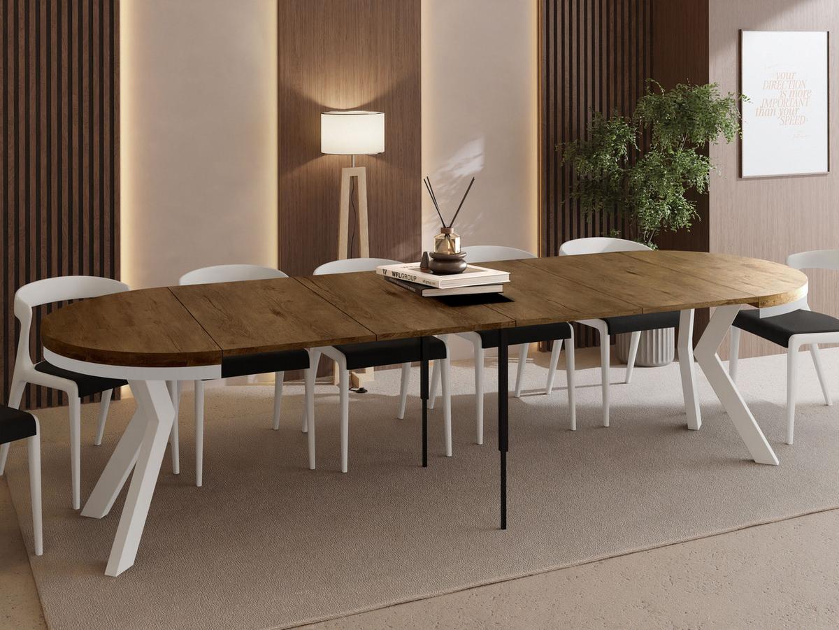 ESSTISCH Savio Weiß Neo rund ausziehbar verlängerbar XXL, Eiche Braun Rustikal 100-300/100/77 cm - Alteiche/Weiß, Holz/Holzwerkstoff (100/300/77cm) - WFL GROUP