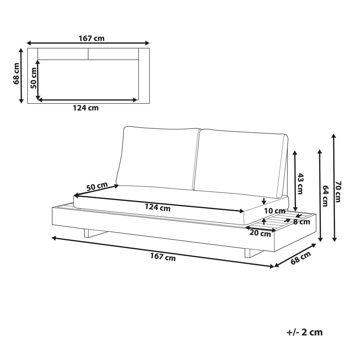 GARTENSOFA 2-Sitzer zertifiziertes Akazienholz Beige Marettimo - Hellbraun/Beige, Holz (167/70/68cm) - Beliani