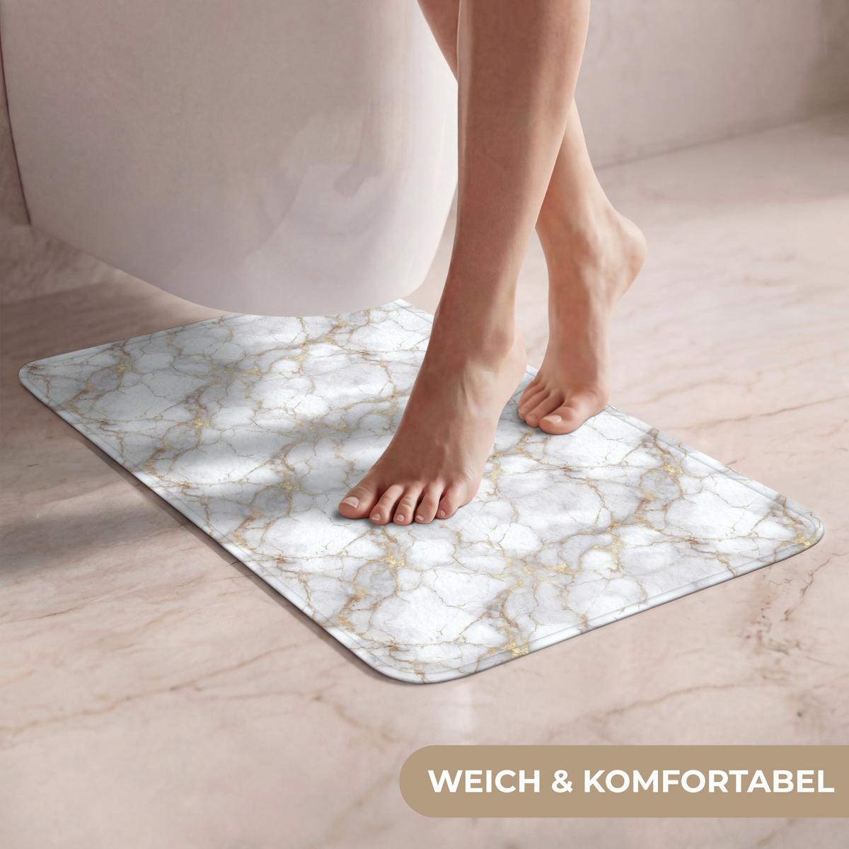 WC-VORLEGER Weiß - Gold - Marmor - Grau WC Teppich 40x60 cm - Weiß, Textil (40/1cm) - OnlyWow