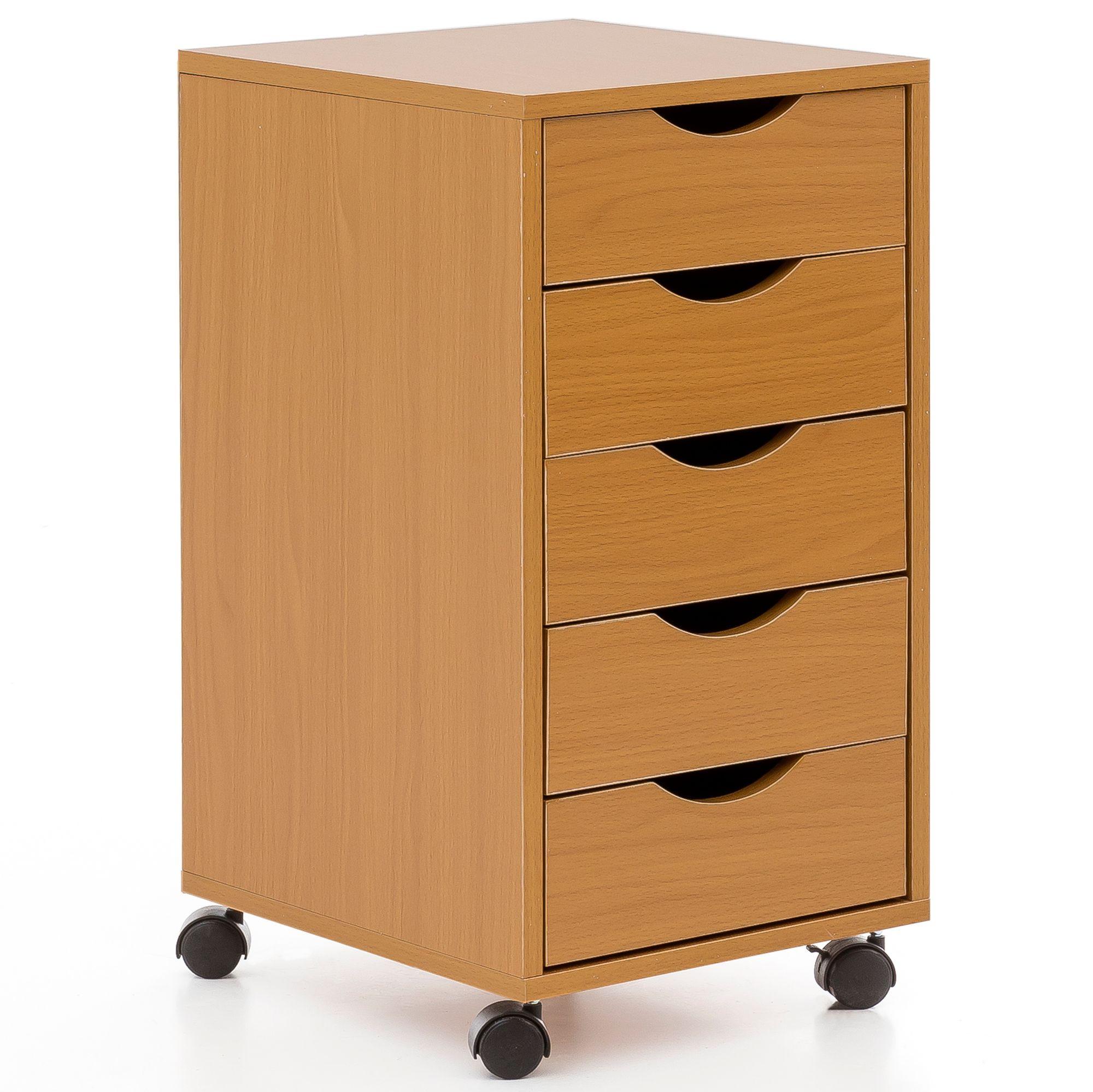 ROLLCONTAINER – Buche MDF, 33x64x38 cm, 5 Schubladen, Rollen, modern - Schwarz/Braun, Kunststoff (33/64/38cm) - KADIMA DESIGN