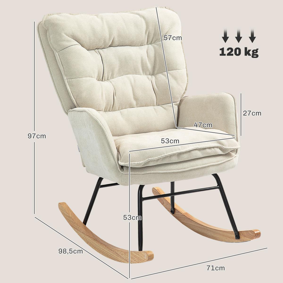 SCHAUKELSTUHL Schwingsessel Armlehnsessel mit Chenilleoptik für Schlafzimmer - Beige/Naturfarben, Holz/Textil (98.5/97/71cm) - HOMCOM