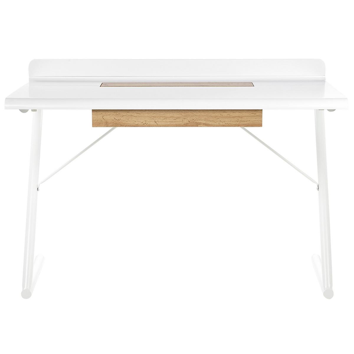 SCHREIBTISCH weiß/heller Holzfarbton 120/60/84 cm Focus - Weiß, Holzwerkstoff (60/120/84cm) - Beliani