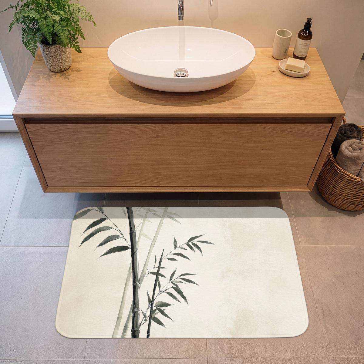 BADEMATTE Japandi - Bambus - Beige 90x60 cm - Ecru, Textil (90/60cm) - OnlyWow
