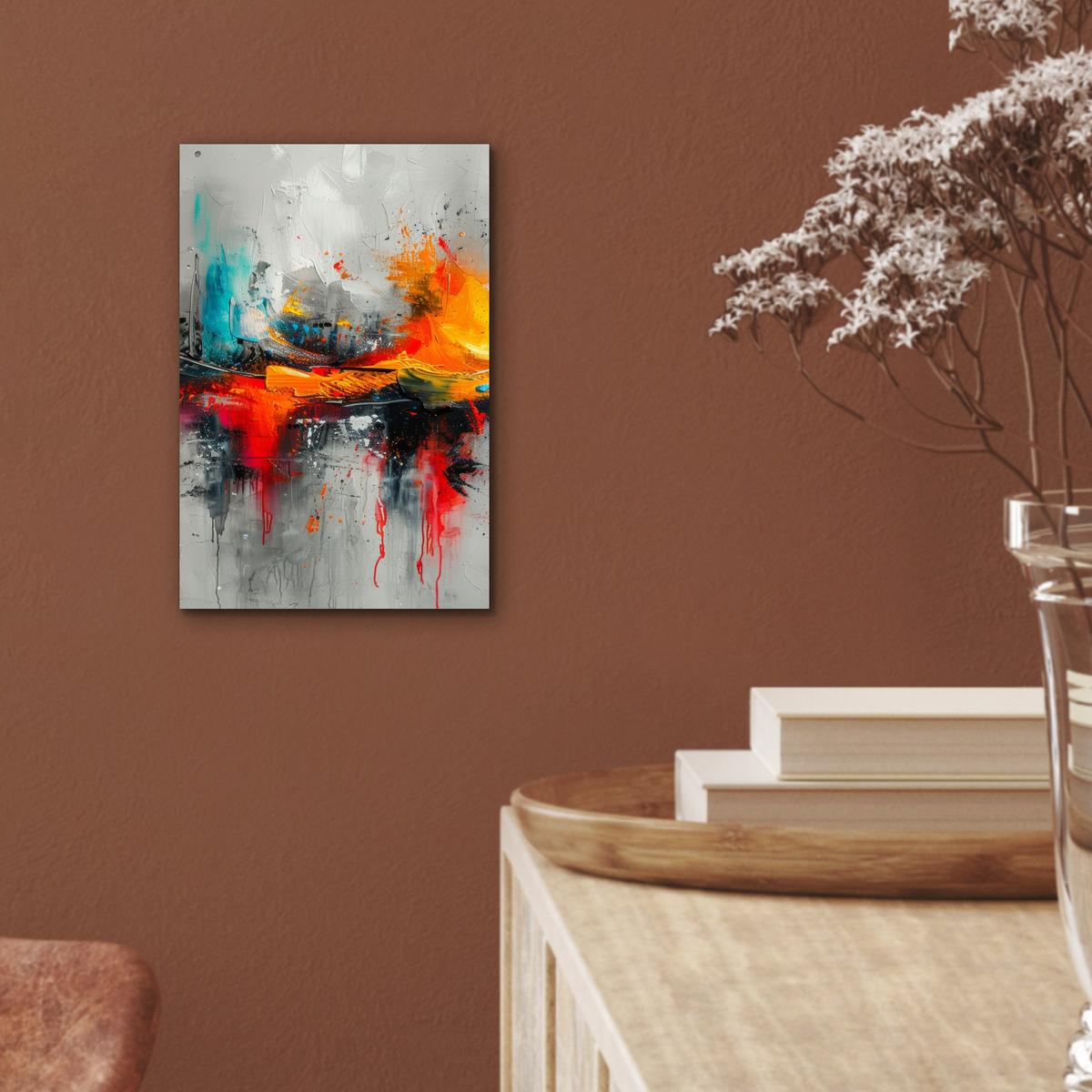 METALLBILD Moderne Kunst - Orange - Grau - Abstrakt 20x30 cm - Hellgrau, Metall (20/30cm) - MuchoWow