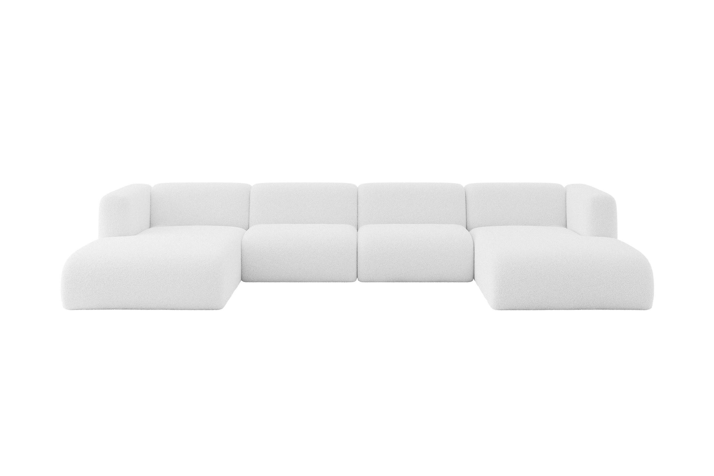 WOHNLANDSCHAFT MIRA-U2 408x179x70 Weiß Bouclé - Schwarz/Weiß, Holzwerkstoff/Kunststoff (408/70/179cm) - ALTDECOR