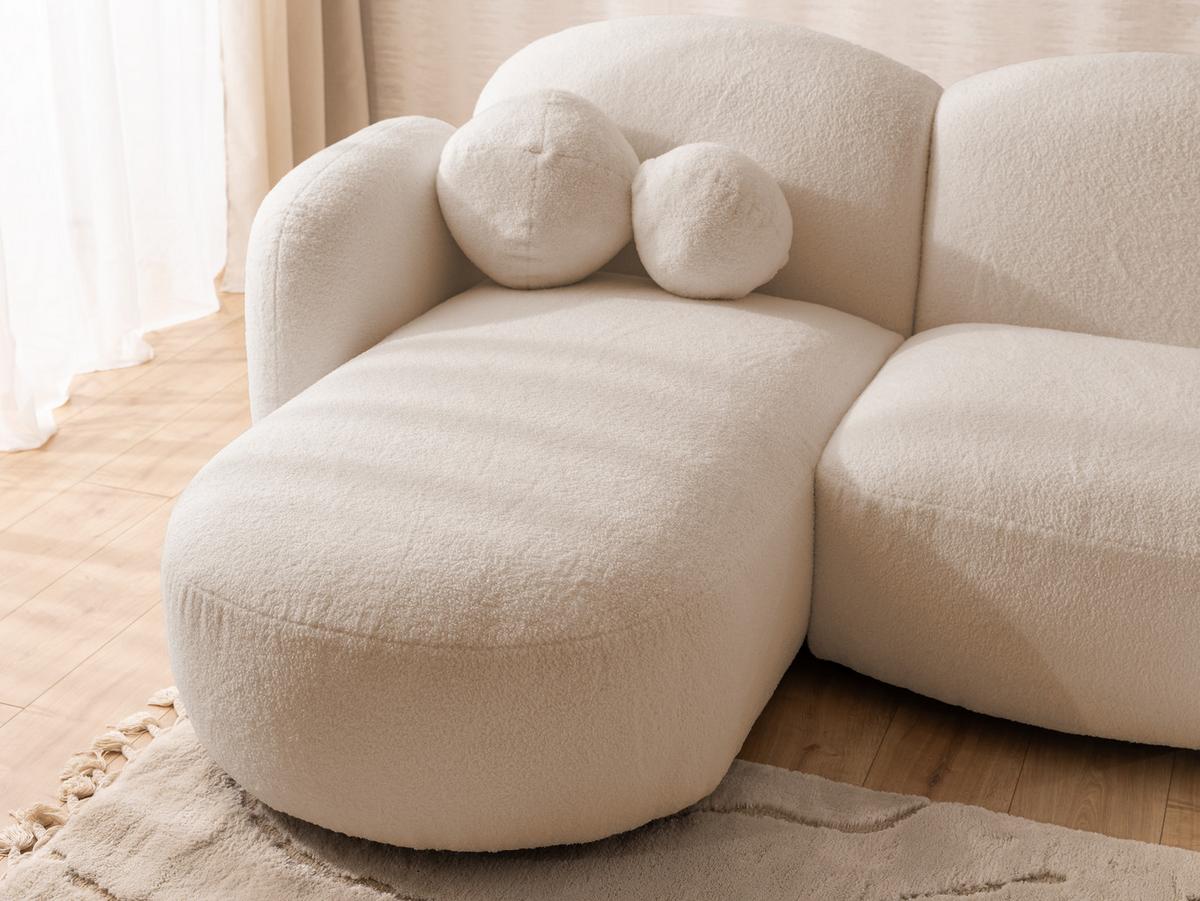 WOHNLANDSCHAFT Nuvola mit abgerundetem Design Hellbeige Bouclé-Stoff - Beige/Schwarz, Holz/Kunststoff (268/80/146cm) - S-Style Möbel