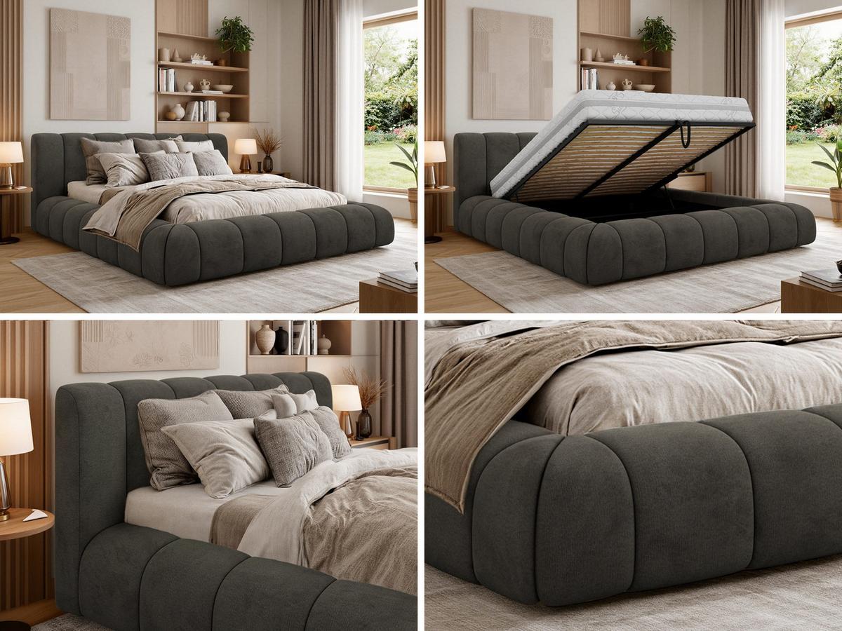 POLSTERBETT NUBEA CLASSIC 200/200 - Dunkelgrau Velvet - Pocket-Matratze - Dunkelgrau, Textil (200/200cm) - MKS