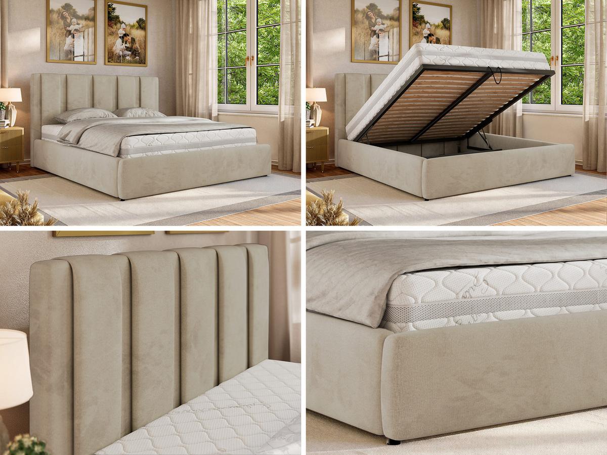 POLSTERBETT SAVINO CLASSIC 200/200 - Beige Velvet - Pocket-Matratze - Beige, Textil (200/200cm) - MKS