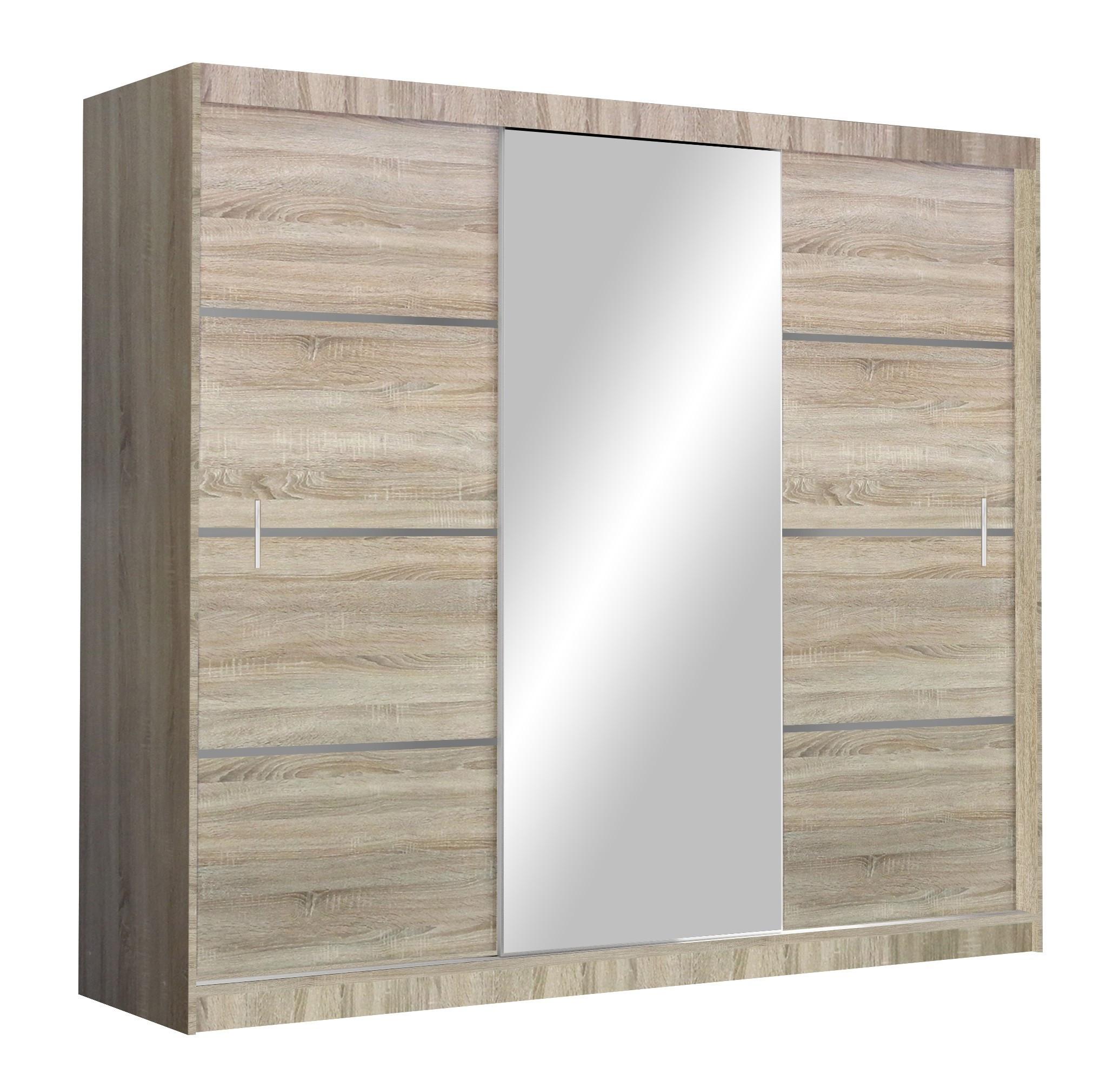 SCHWEBETÜRENSCHRANK NASUS 250/215/61 cm 3-türig mit Spiegel Sonoma Eiche - Sonoma Eiche, Holzwerkstoff (250/215/61cm) - MASSENO