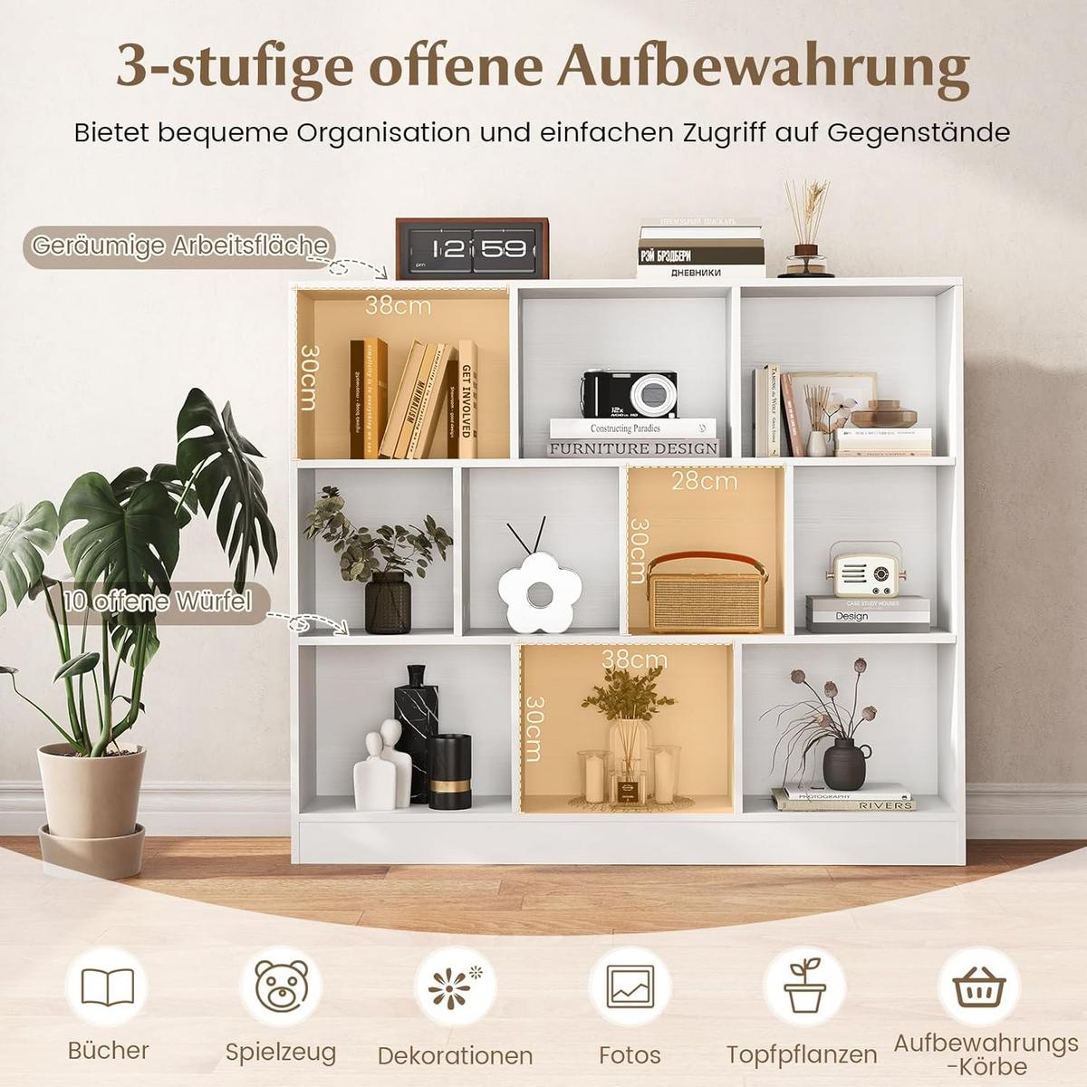 BÜCHERREGAL Weiß - Weiß, Holzwerkstoff (120/104/24cm) - COSTWAY