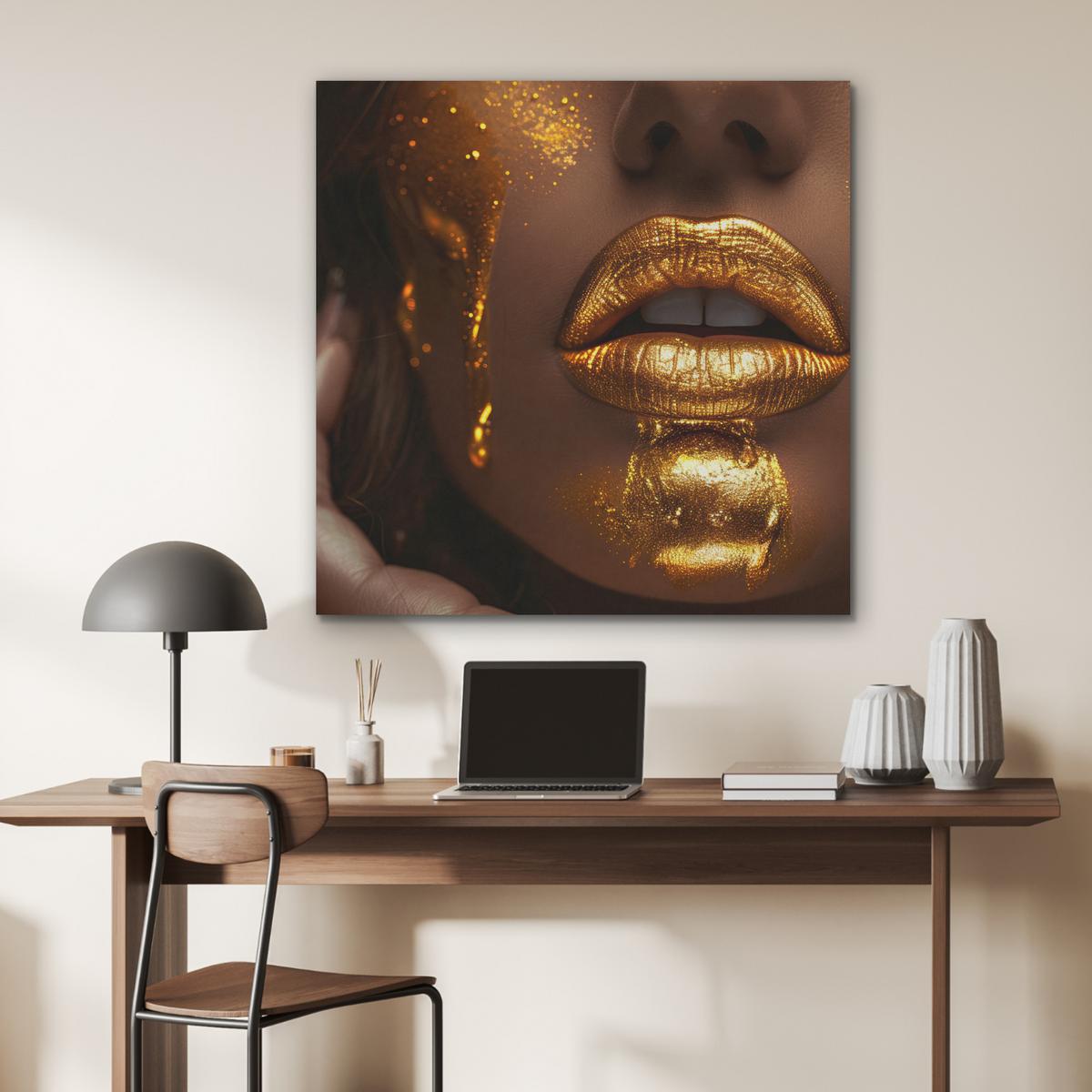 AKUSTIKBILD Frau - Gold - Luxus - Porträt Akustikpaneele 90x90 cm - Goldfarben, Kunststoff (90/90/0.9cm) - MuchoWow