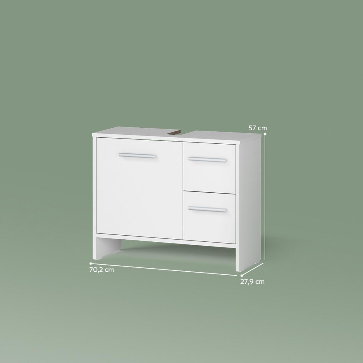 WASCHBECKENUNTERSCHRANK Amalfi Weiß 70.2 x 57 cm mit 2 Schubladen und 1 Tür - Weiß, Holzwerkstoff (70.2/57/27.9cm) - Livinity®