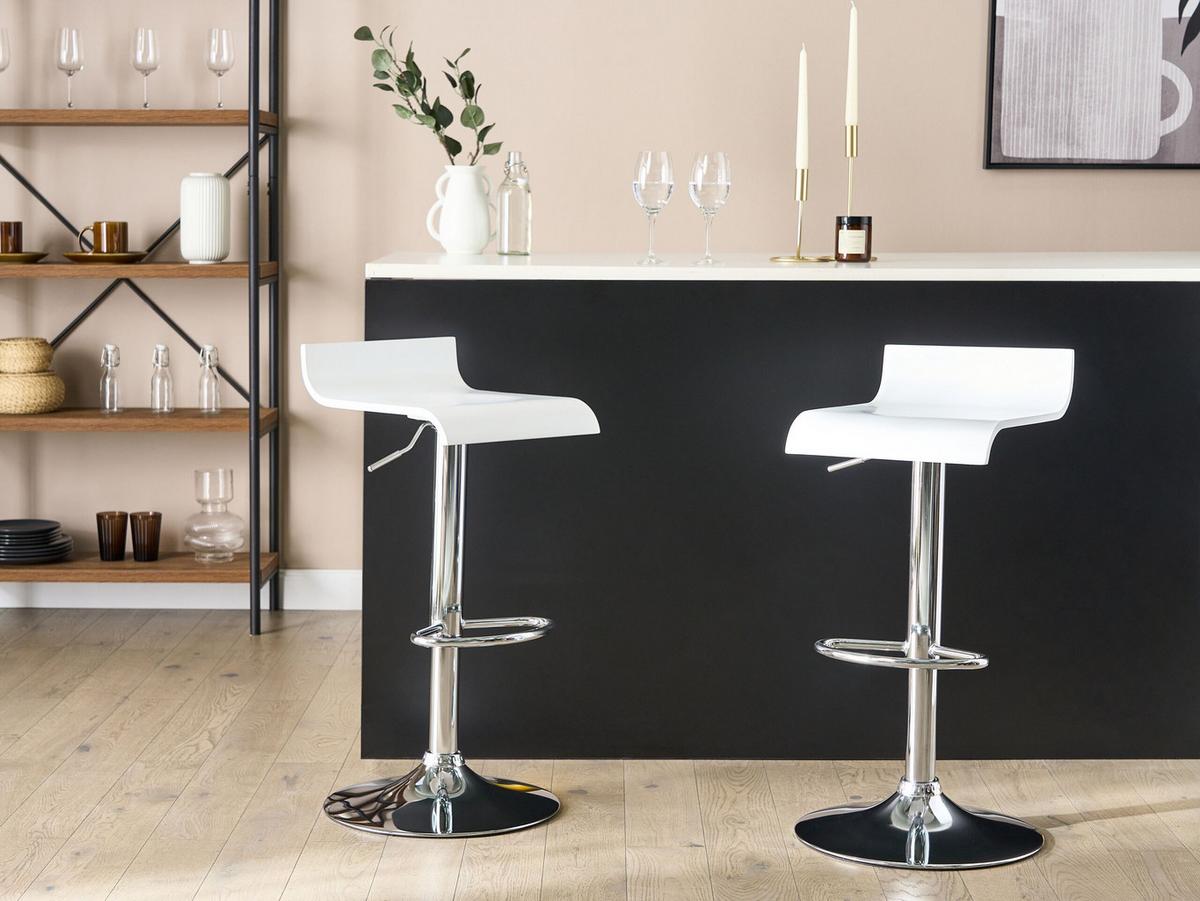 BARHOCKER 2er-Set weiß höhenverstellbar Valencia - Silberfarben/Weiß, Holzwerkstoff (42/90/42cm) - Beliani