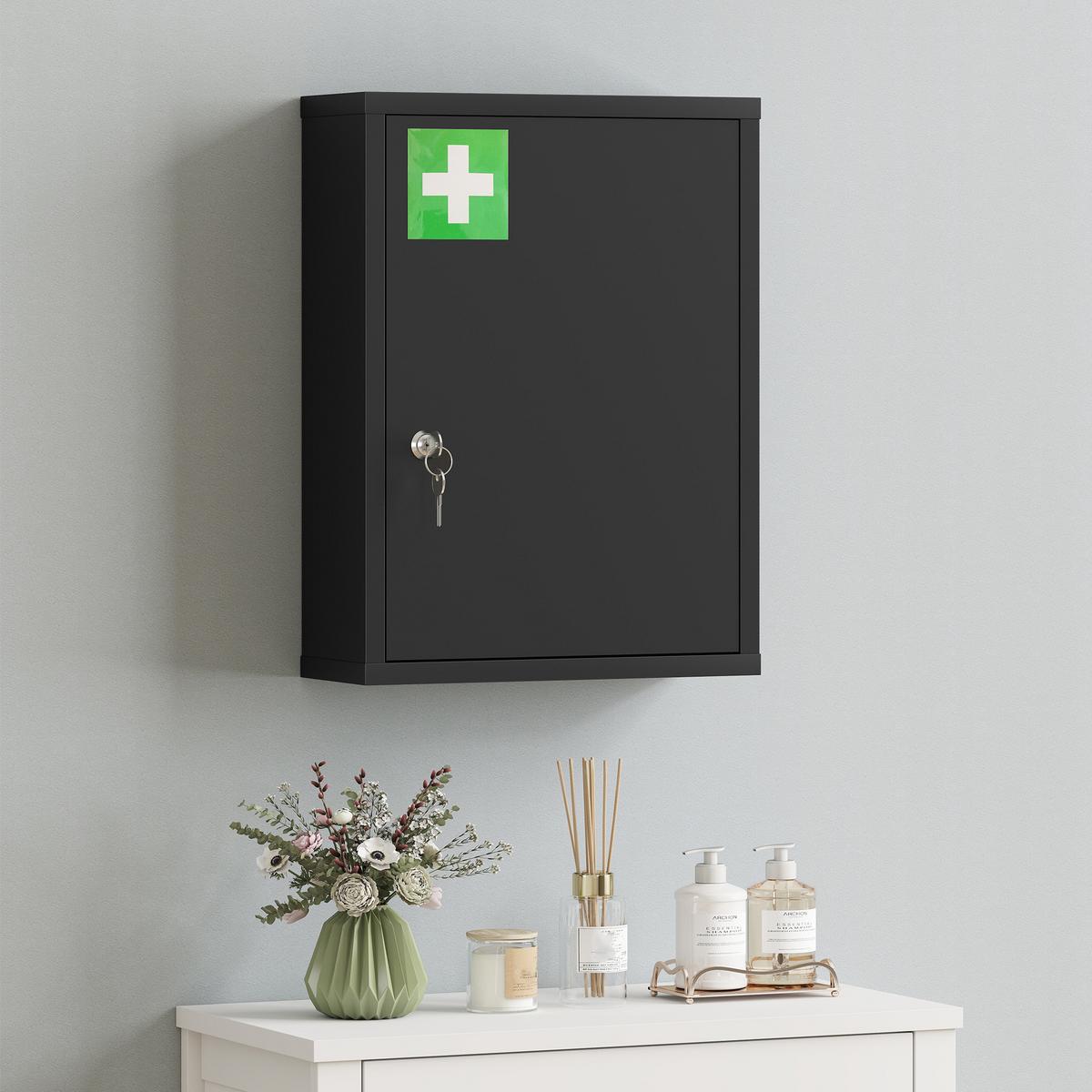 MEDIZINSCHRANK Kaltgewalzter-Stahl Schwarz - Schwarz, Metall (15/53.5/40cm) - Kleankin