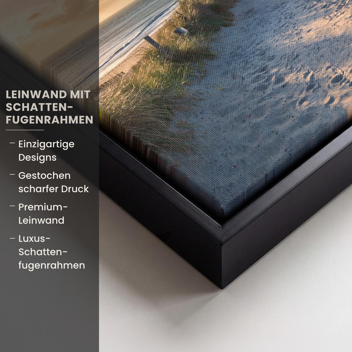 LEINWAND Bilder mit Rahmen - Sonnenuntergang - Strand - Düne - Gras - Ufer - 20x20 - Sandfarben, Textil (20/20cm) - MuchoWow