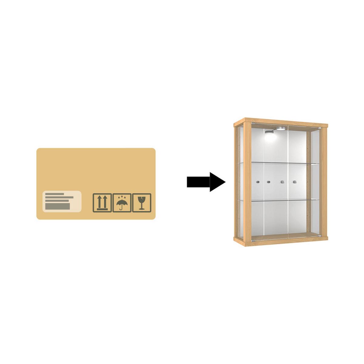 HÄNGEVITRINE 25/60/80 cm mit Spiegel, LED & 2 höhenverstellbaren Glasböden - Transparent/Silberfarben, Glas/Holzwerkstoff (60/80/25cm) - K-Möbel