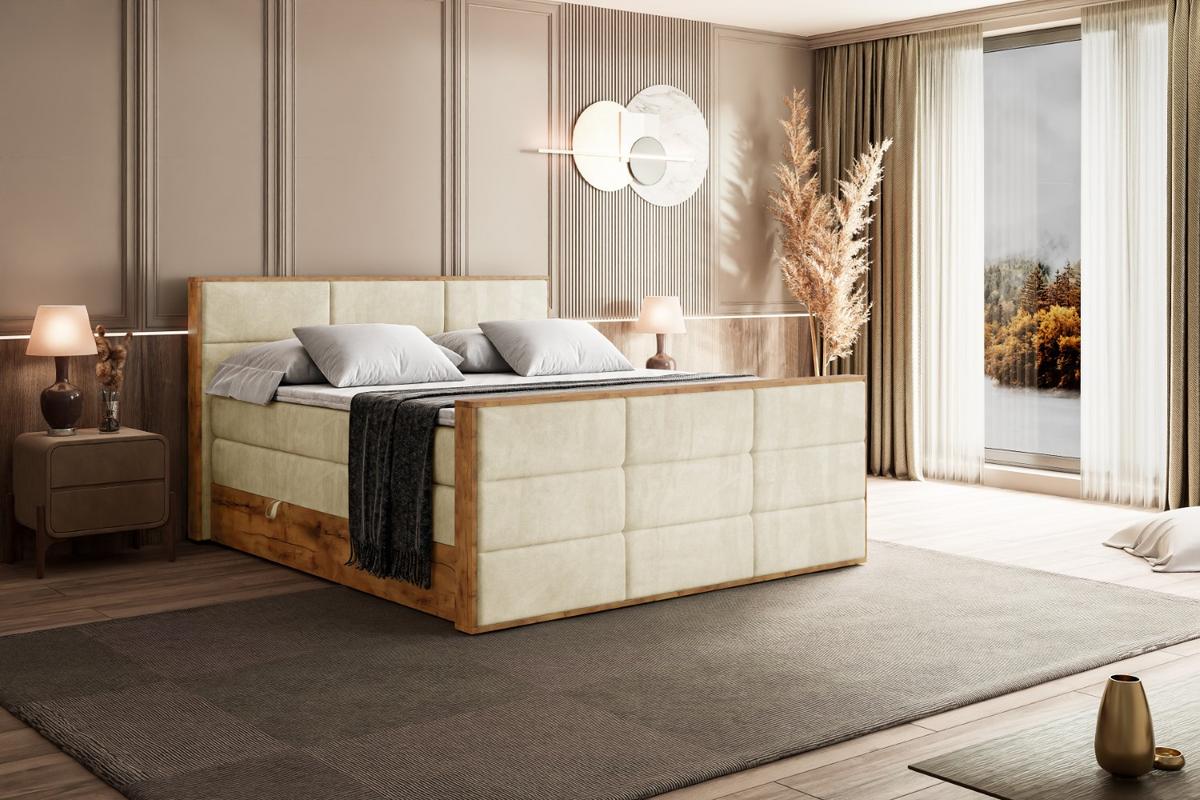 BOXSPRINGBETT mit Matratze H3|H4 und Lattenrost - LOLLI1-Z KING-120x200 - Beige Monolith - Beige, Holzwerkstoff (120/200cm) - ALTDECOR