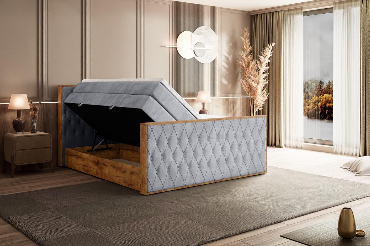 BOXSPRINGBETT mit Matratze H3|H4 und Lattenrost - LOLLI5-Z KING-120x200 - Grau Monolith - Grau, Holzwerkstoff (120/200cm) - ALTDECOR