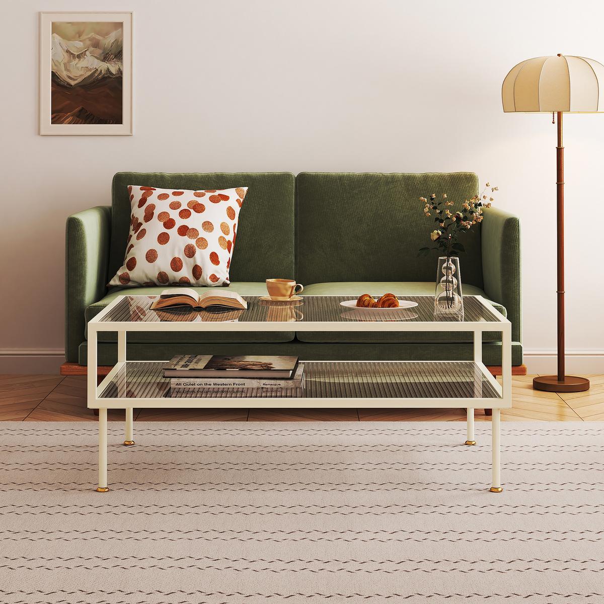 COUCHTISCH Lindau 100/50/46 cm - Creme, Glas/Metall (50/100/46cm) - [en.casa]