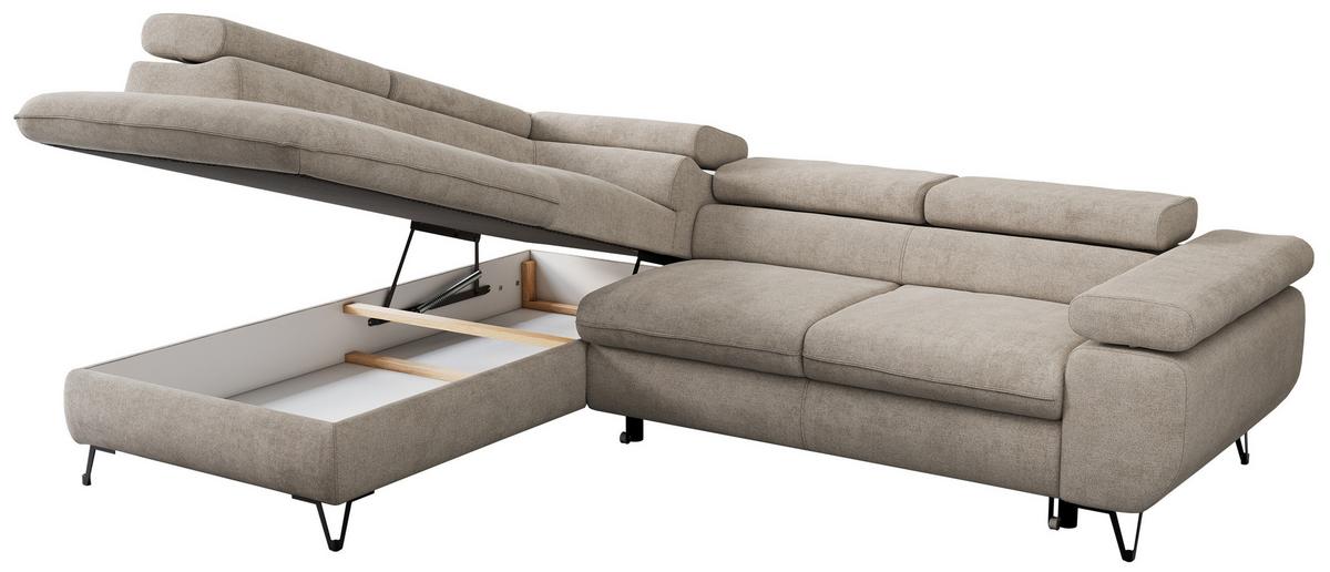 ECKSOFA PEDRO L Beige Struktur - Links Seite - Beige/Schwarz, Textil/Metall (208/273cm) - MKS