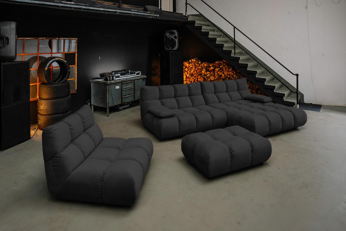 SITZGRUPPE VIVIEN 3ER SET Schwarz Velvet (1er-Set) - Schwarz, Kunststoff/Textil (359/85/510cm) - KAWOLA