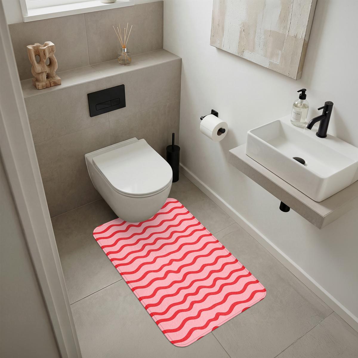 BADEMATTE Verspielt - Muster - Rot 60x90 cm - Rosa, Textil (60/90cm) - OnlyWow