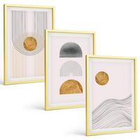 BILDER SET 3er Set - 40x60 cm Goldrahmen - Abstrakte Formen in Beige und Grau - Goldfarben, Kunststoff (40/60cm) - TULUP