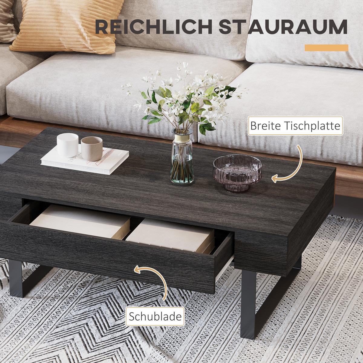 SOFATISCH Couchtisch Schublade stabil einfacher Aufbau Spanplatte Dunkelgrau - Dunkelgrau, Kunststoff (110/60/40cm) - HOMCOM