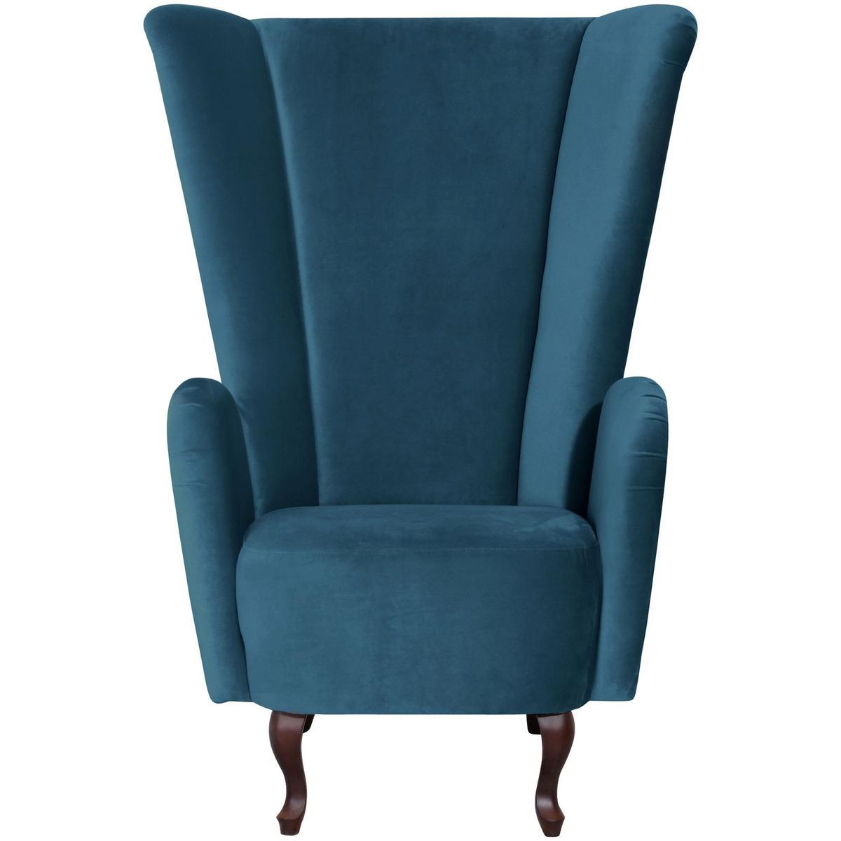 HOCHLEHNSESSEL Kailey Bezug Samtvelours Buche nussbaum dunkel / petrol - Blau, Kunststoff (96/122/89cm) - 58aufmkessel