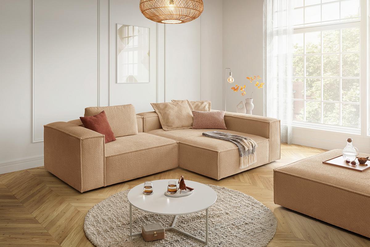 ECKSOFA CARMO Braun Flachgewebe - Schwarz/Braun, Kunststoff/Textil (306/191cm) - KAWOLA