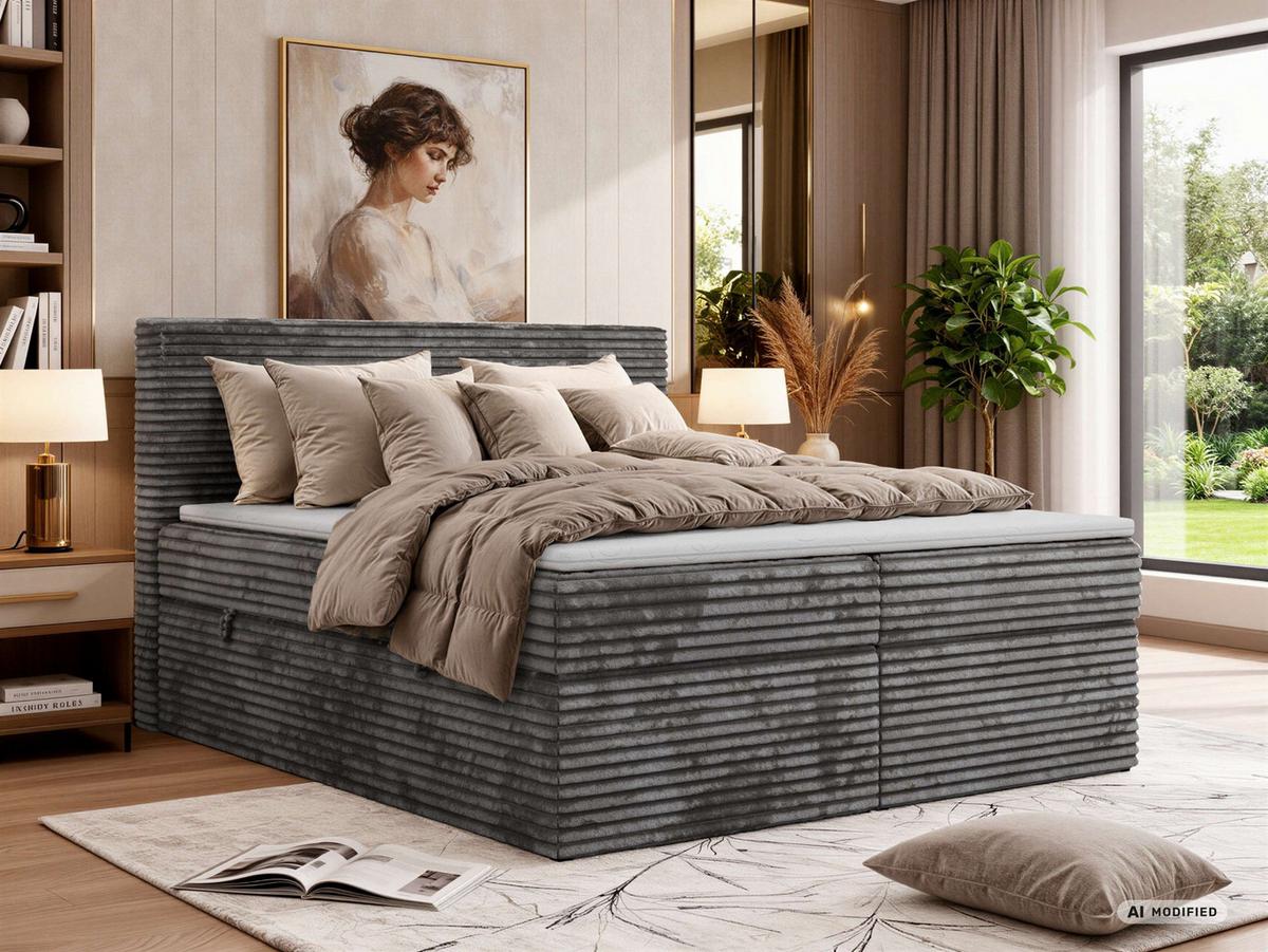 BOXBETT TILION 200/200 - Grau Cord - Topper T25 - H3 - Schwarz/Grau, Kunststoff/Textil (200/200cm) - MKS