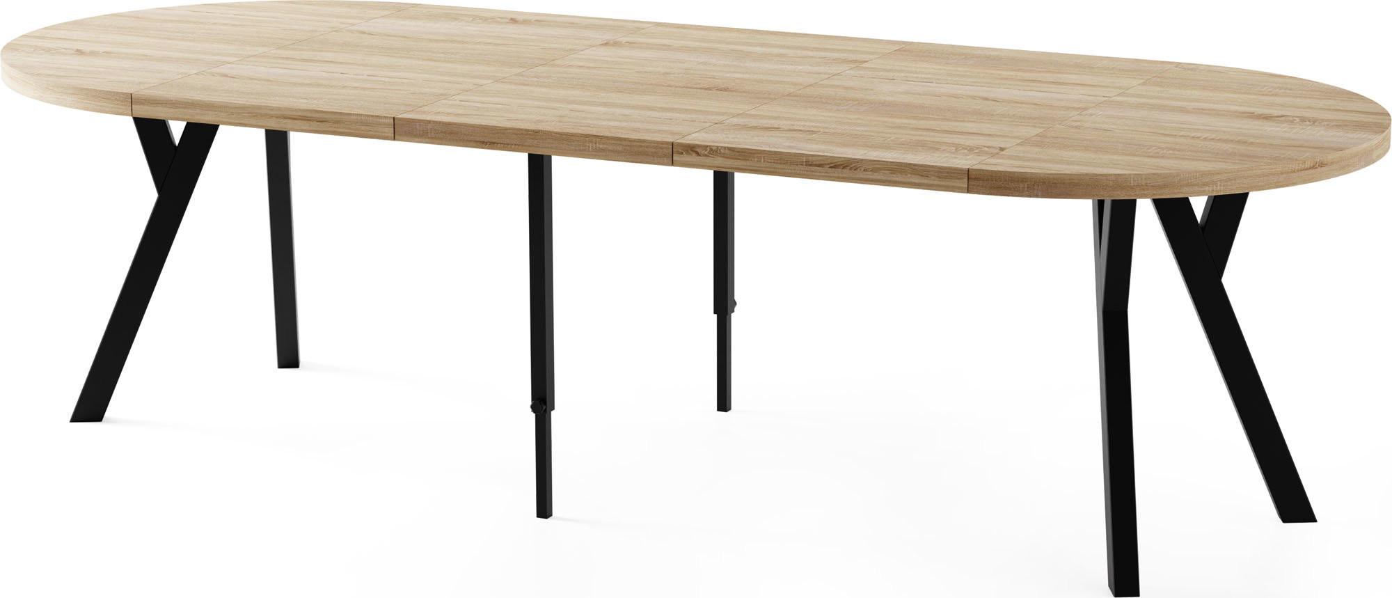 ESSTISCH Twixy XXL groß rund oval ausziehbar, Eiche Hell Braun 100-250/100/76 cm - Schwarz/Sonoma Eiche, Holz/Holzwerkstoff (100/250/76cm) - WFL GROUP