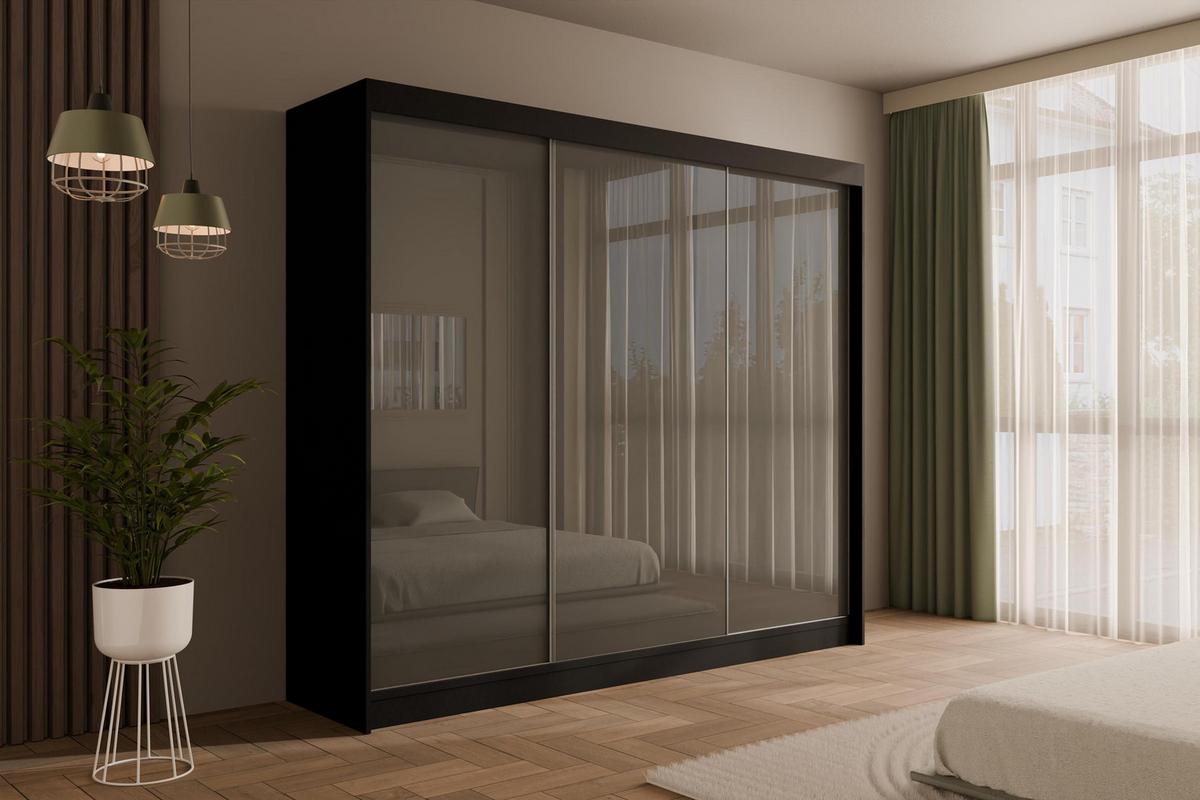 KLEIDERSCHRANK PEKA - 250 cm - Schwarz|Grau - Schwarz/Grau, Holzwerkstoff (250/215/61cm) - ALTDECOR