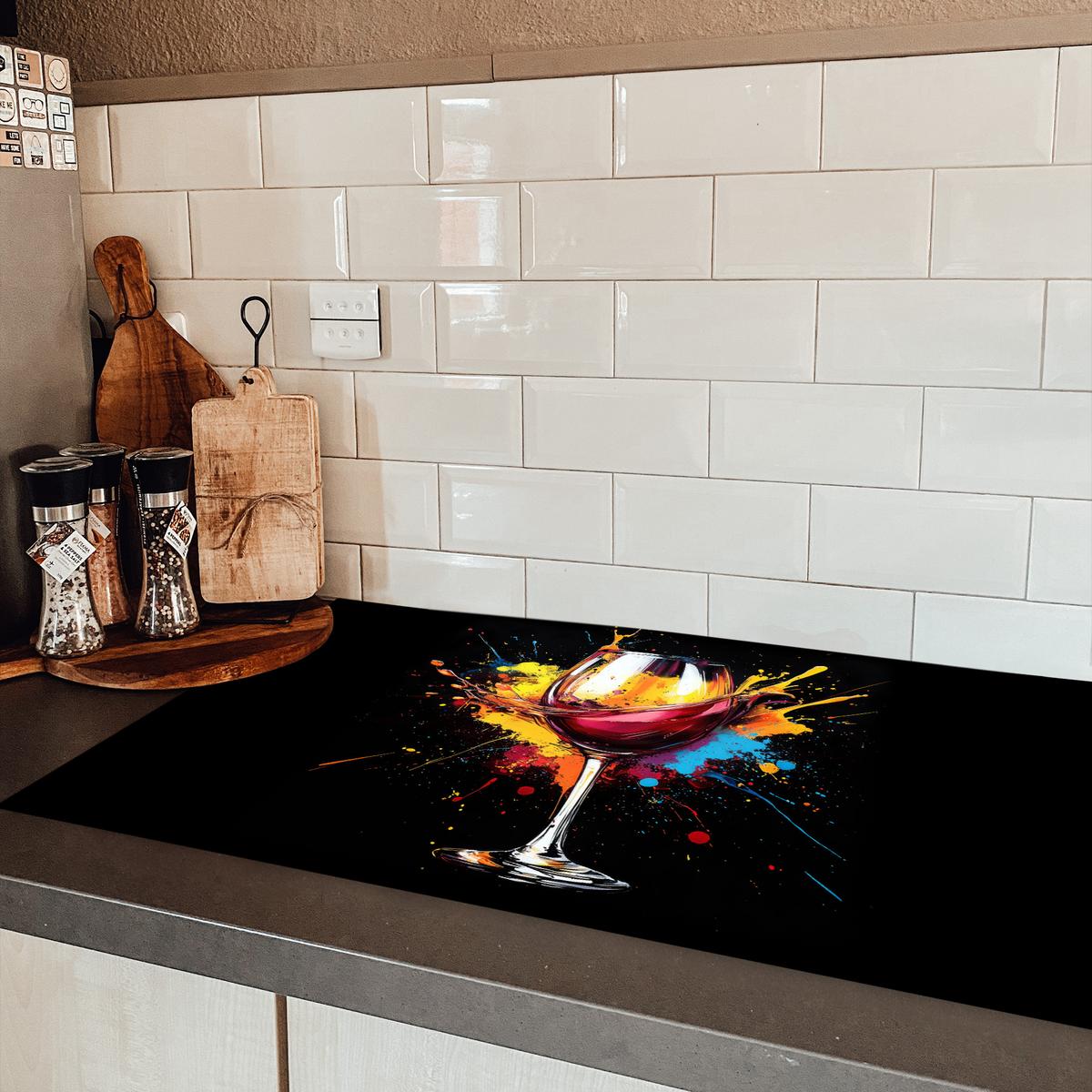 HERDABDECKPLATTE Wein - Glas - Graffiti - Getränk - Rot - Farbe Induktionsschutz 89.6x51.6 cm - Weinrot, Kunststoff (89.6/51.6/0.2cm) - MuchoWow