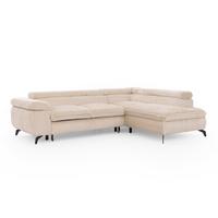 ECKSOFA mit Schlaffunktion und Bettkasten Bonnie aus Hellbeige Cord-Stoff mit verstellbaren Kopfstützen und Armlehne - Ottomane rechts - Beige/Schwarz, Holz/Textil (275/210cm) - S-Style Möbel