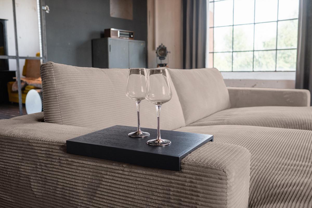 BIG SOFA-SET 7-TLG MADELINE Taupe Cord - Taupe/Schwarz, Kunststoff/Textil (290/85/170cm) - KAWOLA
