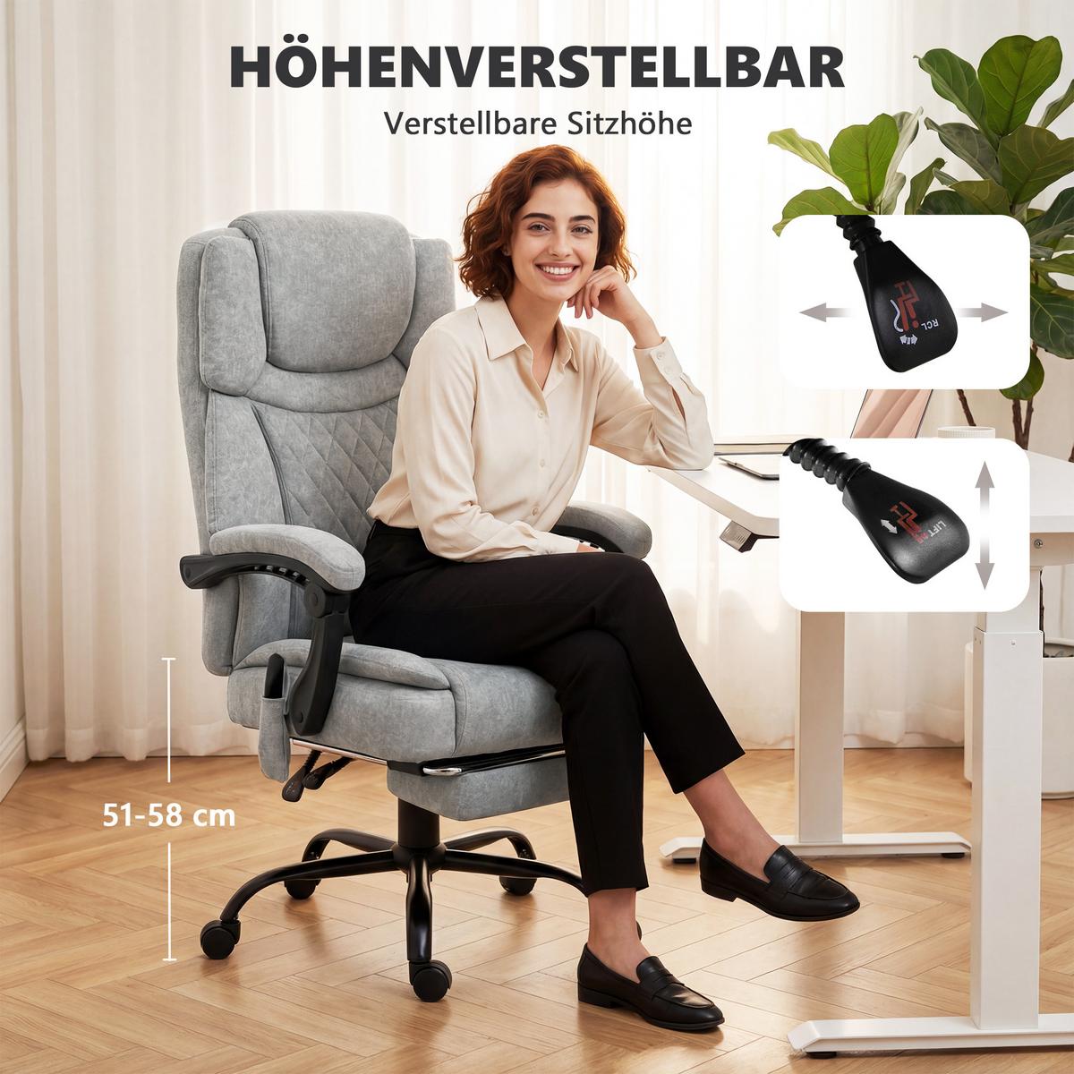BÜROSTUHL-MIT-MASSAGEFUNKTION Polyester Grau - Grau, Textil (69.5/126/77.5cm) - HOMCOM