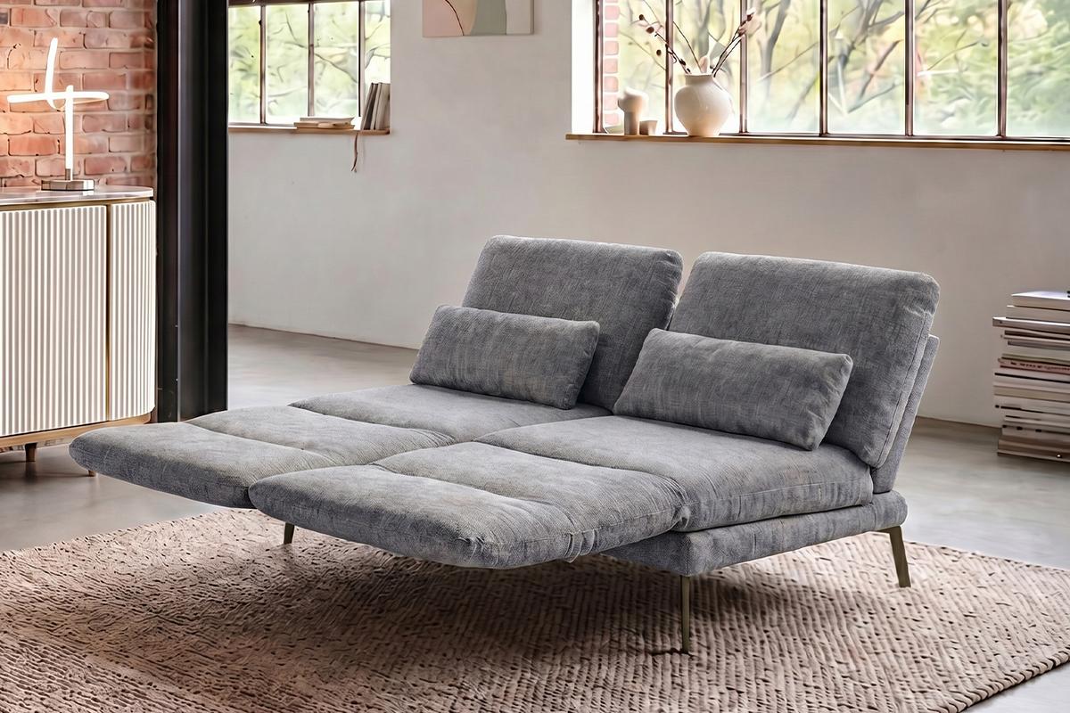 SOFA HOLLY Grau Flachgewebe - Braun/Grau, Textil/Metall (176/90/92cm) - KAWOLA