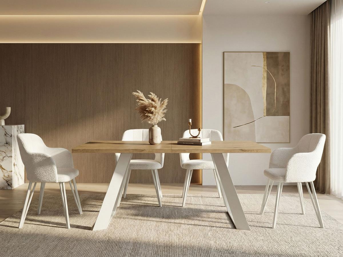 ESSTISCH Colter Weiß rechteckig ausziehbar, Lancelot Eiche 140-240/80/76 cm - Eichefarben/Weiß, Holzwerkstoff/Metall (80/240/76cm) - WFL GROUP