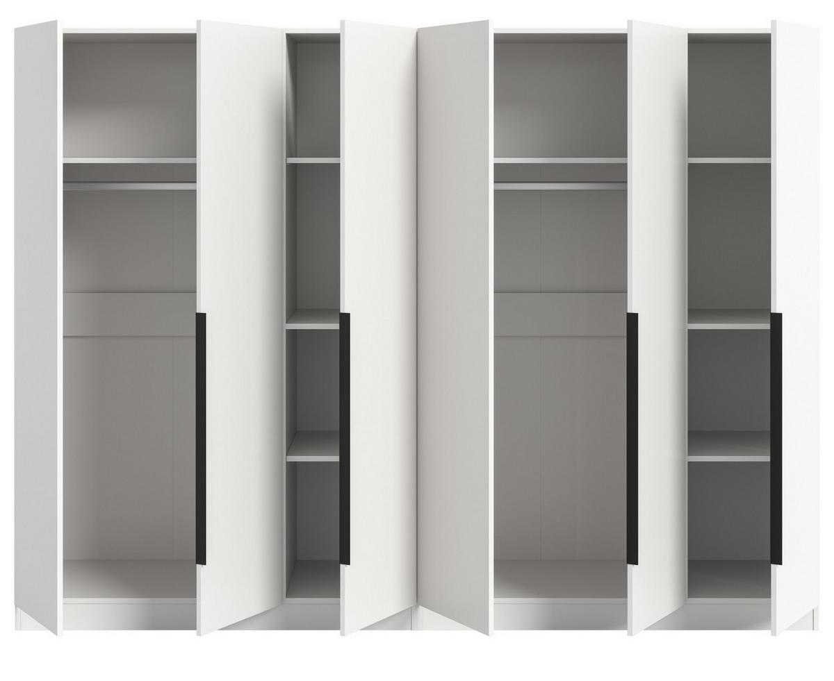 KLEIDERSCHRANK weiß 6-türig 240 x 181 cm, Drehtürenschrank mit Kleiderstange - Schwarz/Weiß, Holzwerkstoff/Kunststoff (240/181/52cm) - Inn.Furn