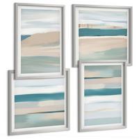 BILDER SET 4er Set - 50x50 cm & 40x60 cm Silberner Rahmen - Abstrakte blaue Landschaften - Silberfarben, Kunststoff (50/50cm) - TULUP